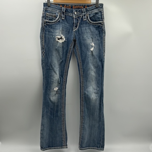 ROCK REVIVAL WOMEN SIZE 26x30 DONNA BOOTCUT JEANS DISTRESSED DENIM JEANS BLUE - Picture 6 of 14